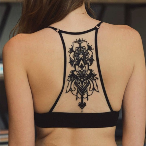 Boho Chic Tattoo Illusion Ribbed Deep V Bralette Bra Crop Yoga Bitch NWT - Picture 8 of 16
